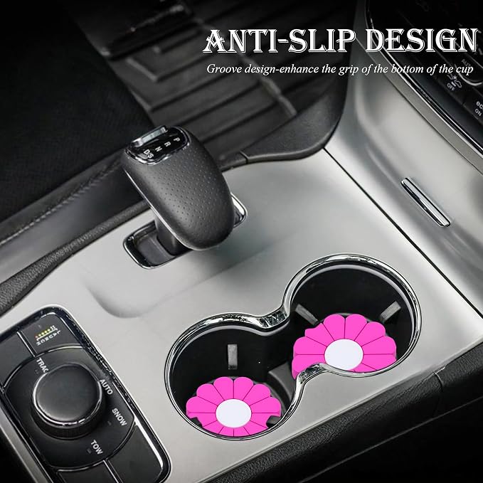 4-Pack Car Cup Holder Coaster Inserts, Daisy Shape, 2.75 Inch Non-Slip Silicone Cup Holder Insert, Universal Non-Slip Cup Holders, Car Accessories Interior for Women and Man (Rose Red)