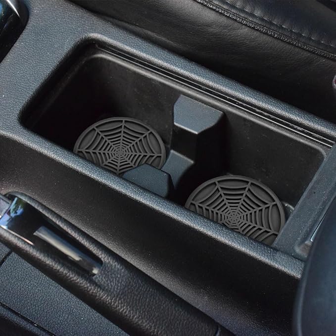 4 Pack Car Cup Holder Coasters, Cute and Creativity Cup Holder Insert Coaster Car Interior Accessories-2.75 inch Silicone Anti Slip Spider Web Car Coaster-Universal