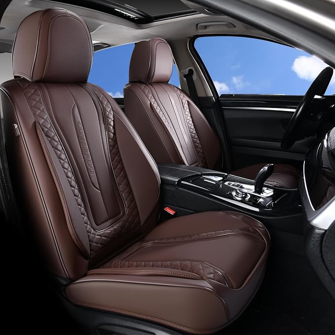 Coverado Car Seat Covers Full Set, Front Seat Cover and Back Seat Covers for Cars, Faux Leather Waterproof Seat Covers, Car Seat Protectors, Automotive Seat Covers Universal for Most Vehicles Coffee