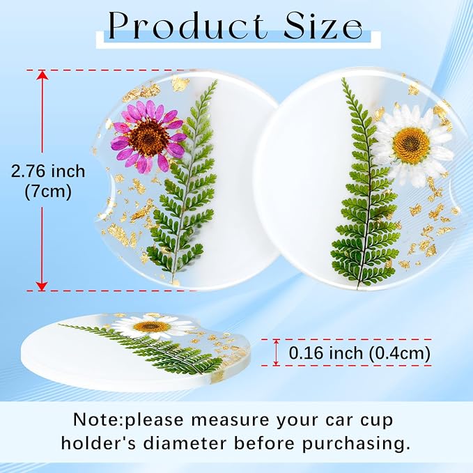 Swooflia Flower Car Cup Holder Coasters for Women - 2.75 Inch Cute Resin Clear Automotive Drink Cupholder Insert Car Accessories 2 Pack Purple