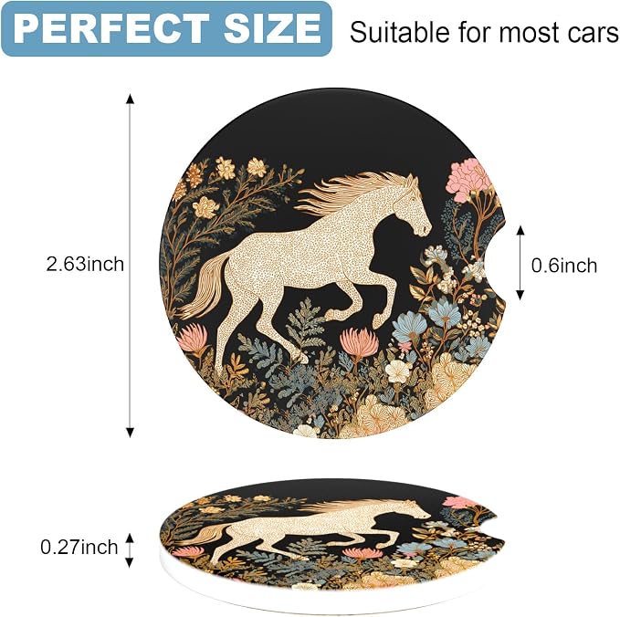 2 Pack Car Cup Holder Coaster, 2.63 inch Anti Slip Insert Absorbent Ceramic Car Coaster with Cork Base and Finger Notch, Cute Car Accessories Interior for Women, Cute Car Coasters.