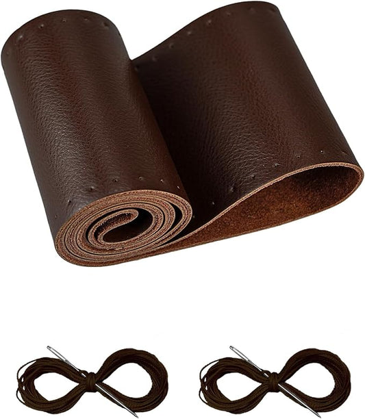 BELINOUS Leather Steering Wheel Cover Lace Up, Stitch on Steering Wheel Wrap, Universal Fit 13-20 Inch Car Truck Pickup Boat, A Whole Piece of Cowhide, DIY w/Needle Thread (Size XXL4, Coffee)