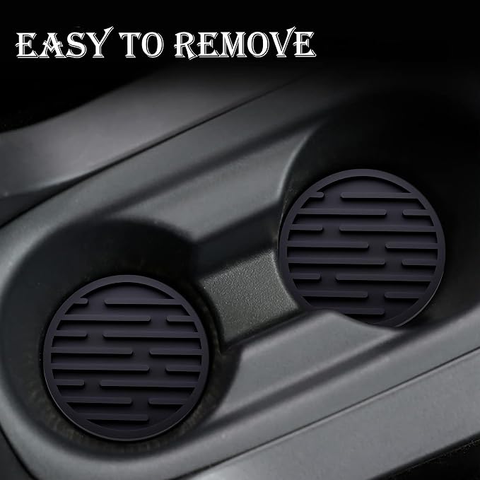 2 Pack Silicone Car Cup Holder Coaster – 2.75 Inch Anti-Slip Drink Coaster, Perfect for Coffee & Beverages – Cute Car Interior Decor for Women & Girls (Black)