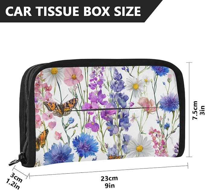 Pink Bluebonnets Daisy Car Tissue Holder Durable Napkin Holder Hanging Tissue Holders Case Car Tissues Bag for Sun Visor Seat Back Universal Auto