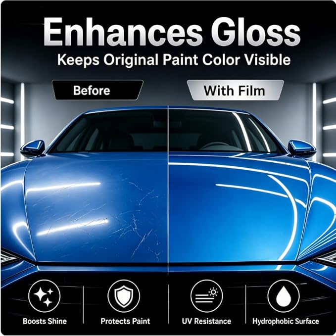 MHOO Car Premium TPH Clear Paint Protection Vinyl Film 7.5Mil Paint Protection Film Gloss Clear Self Healing Auto Bra Vinyl Wrap Invisible Scratches Car wrap (TPH7.5 Mils High-Gloss, 2X5ft)