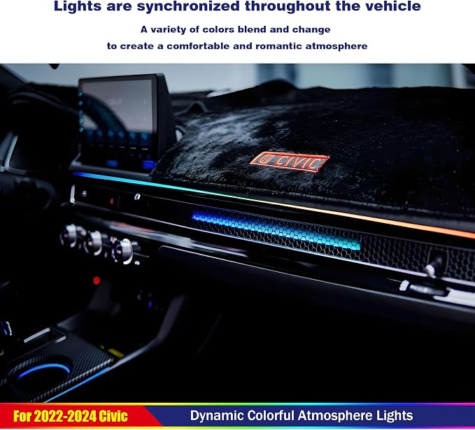 LED Ambient Lighting Kit for 11th Gen Honda Civic - Co-Pilot Glowing Trim, Footwell Light, 4 Luminous Trim Plates, Center Console Light bar