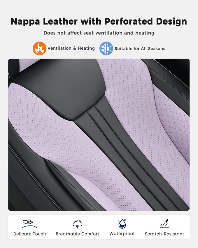 Huidasource Full Set Car Seat Covers, Durable Waterproof Faux Leather, Universal Fit for Most Cars, SUVs & Trucks, Airbag Compatible, Wear Resistant for Commutes & Road Trips, Black & Purple