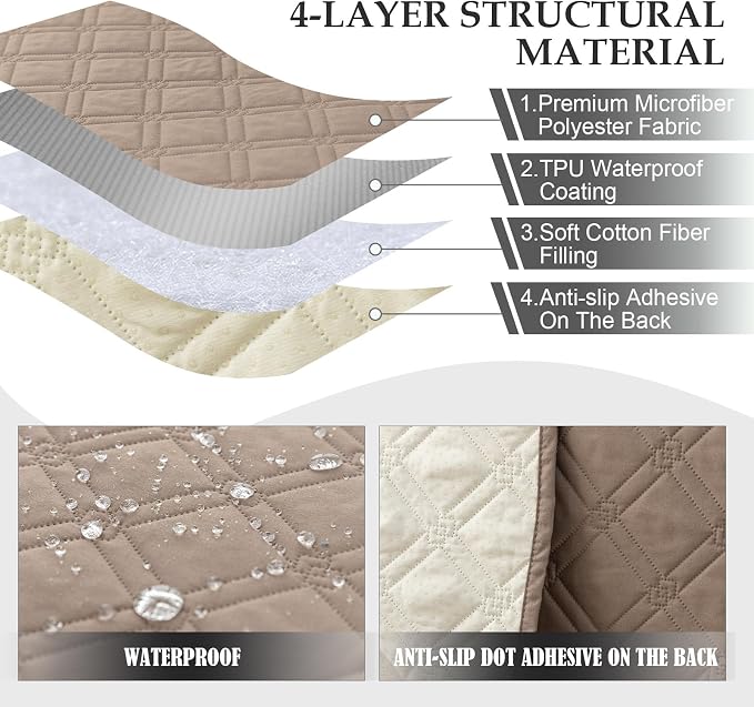 Genina L Shape Couch Cover, Sectional Couch Chaise Covers, Waterproof Washable Sofa Covers for Left L Shape Chaise Lounge, Anti-Slip Sofa Slipcovers for Dogs Cats Pet Friendly(Taupe)