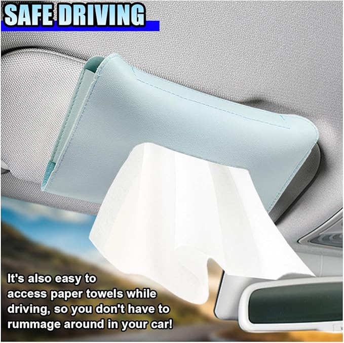 Car Visor Tissue Holder - Leather Tissue Box Holders Car Mask Dispenser - Hanging Car Napkin Holder Auto Tissues Dispenser - Rectangular Mask Holders Sun Visor Accessory for Vehicles (Blue)