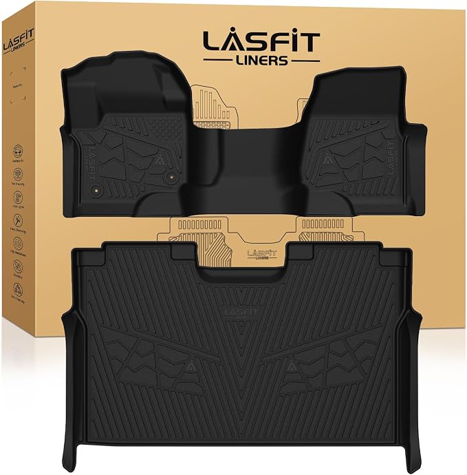 LASFIT Floor Mats Crew F250 2017-2026 Bench Seats 2nd Row Without Storage | Floor Mats for Ford F250 F350 F450 All Weather Only Fit Carpet Floor Super Duty TPE Car Floor Liner, 1st&2nd Row