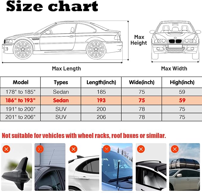 Hail Protector Car Cover, 7 Layers Thickened Heavy Duty Car Covers for Automobiles, All Weather Season, Anti-Hail UV Protection Snowproof Outdoor Full Cover, Universal Fit Sedan 186" to 193"(Silver)