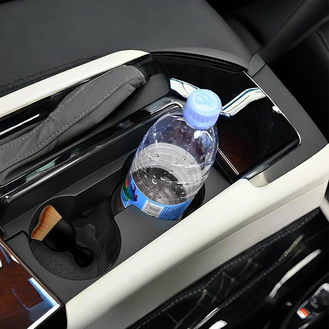 Car Cup Coasters, Silicone Cup Holder Insert (4 Pack) with Soft Bristle Cleaning Brush (2 Pack), Non-Slip Honeycomb Spill Guard Car Interior Accessories, Universal for SUV, Sedan, Truck (Black)