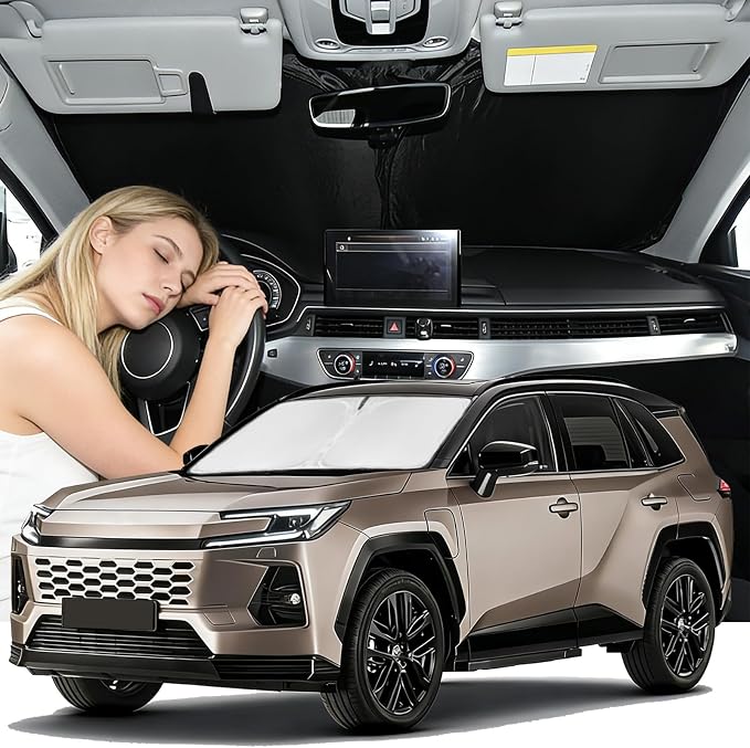 Windshield Sunshade for Toyota RAV4 2025 2026 Sun Shade Upgrade 4 Layers Blocks UV Rays Custom Fit RAV4 260T Car Window Shades Front Windshield Keep Cool Foldable