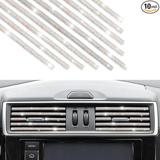 10 PCS Bling Car Air Vent Outlet Trim, Rhinestone Air Conditioner Decoration Strip for Vent Outlet, Universal Bendable Trim Interior Accessories for Most Air Vent Outlet (Multicolor)