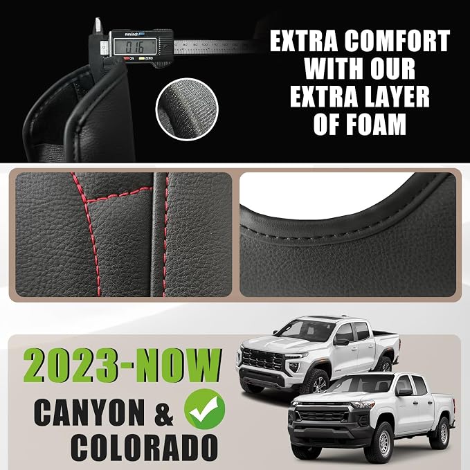 Muslogy Center Console Armrest Cover Fit for Chevy Colorado/GMC Canyon 2023-2025 2026 Accessories, Comfort Armrest Pad Console Lid Cushion Vegan Leather Regular Thick(Red Trim)