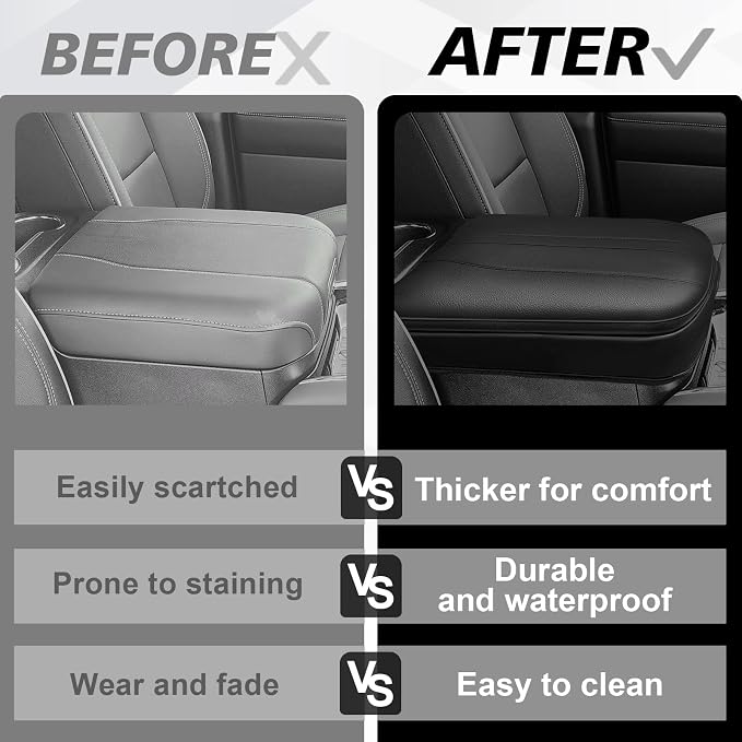 Muslogy Center Console Armrest Cover Fit for Chevy Silverado GMC Sierra 2019-2026, GMC Yukon & Chevy Tahoe & Suburban 2021-2026 Accessories, Armrest Pad Console Lid Cushion Vegan Leather 1-Inch Thick
