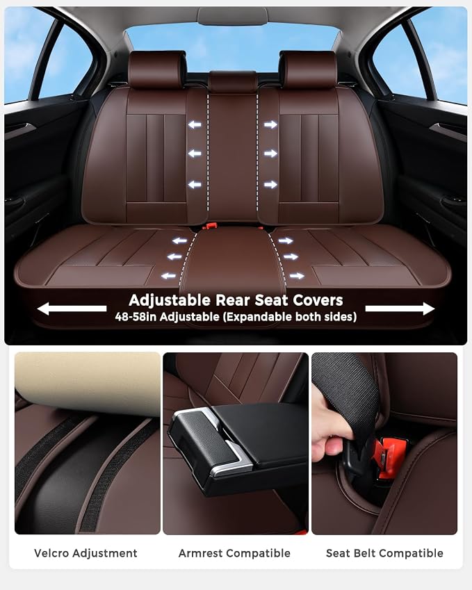 Huidasource Waterproof Faux Leather Car Seat Covers, Universal Fit for Most Cars, SUVs & Trucks, Airbag Friendly, Easy Installation, Scratch Proof for Family Travel, Coffee
