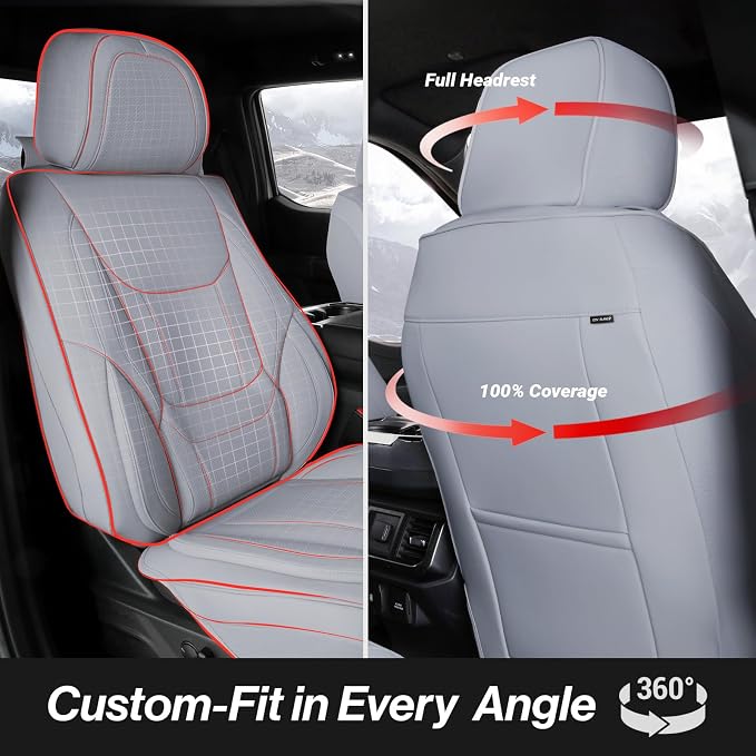 Coverland Custom Truck Car Seat Covers Full Set for [2003-2006 GMC Sierra 2500HD, 3500HD Crew Cab Bucket Seats] - Protector Water Resistant Leather Memory Form Seat Cushion [Full Set-Gray]