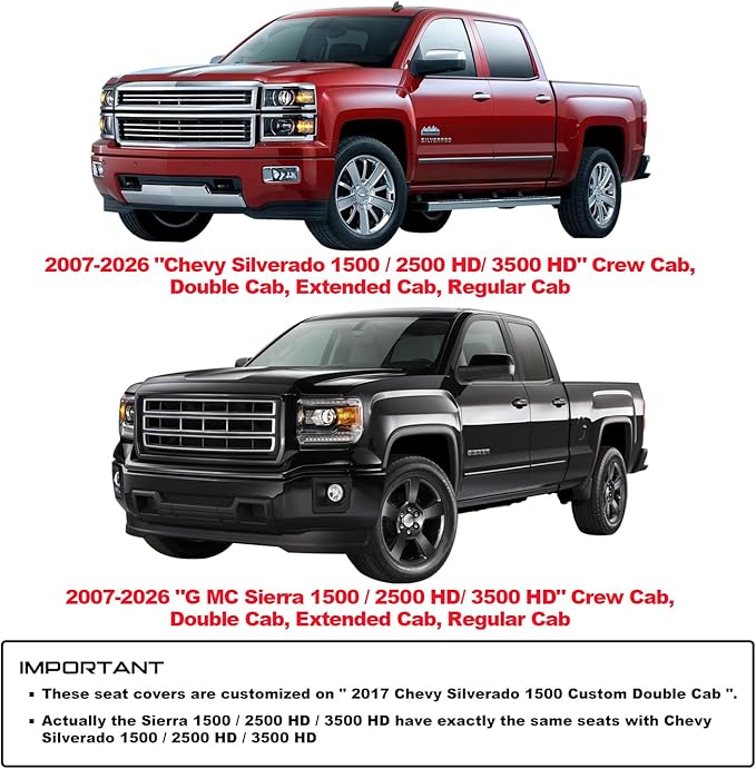Aierxuan Back Seat Covers Compatioble with Chevy Silverado GMC Sierra Pickup Custom Fit 2007-2026 1500 2500HD 3500HD Crew Double Extended Cab Waterproof Leather Split Bench (Rear Seat/Black)