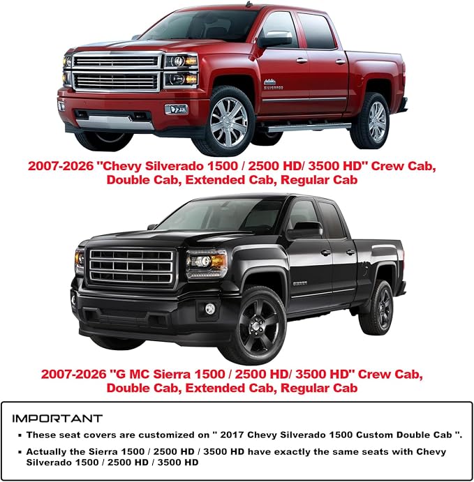 Aierxuan Chevy Chevrolet Silverado GMC Sierra Front Seat Covers Pickup Custom Fit 2007-2026 1500 2500HD 3500HD Crew Double Extended Cab Waterproof Leather Protectors (2 PCS Front, Black-Red)