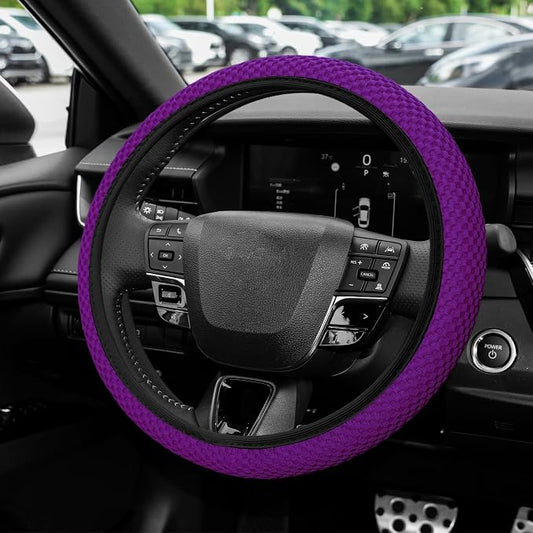 Elastic Stretch Steering Wheel Cover, Steering Wheel Protector, 15 Inch Anti-Slip Breathable Microfiber Ice Silk Protection, Easy Carry, Warm in Winter & Cool in Summer for Cars (Violet)