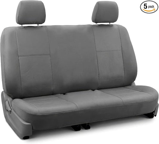 FH Group Car Seat Covers Classic PU Leather Split Bench Car Seat Cover – Universal Fit for Cars Trucks & SUVs (Solid Gray)
