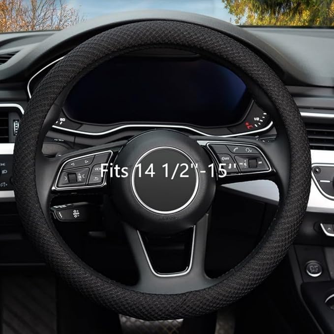 ZHOL Steering Wheel Cover Universal 15 inch Microfiber Breathable Ice Silk Steering Wheel Covers Anti-Slip Car Interior Accessories for Women Men, Warm in Winter and Cool in Summer, Black