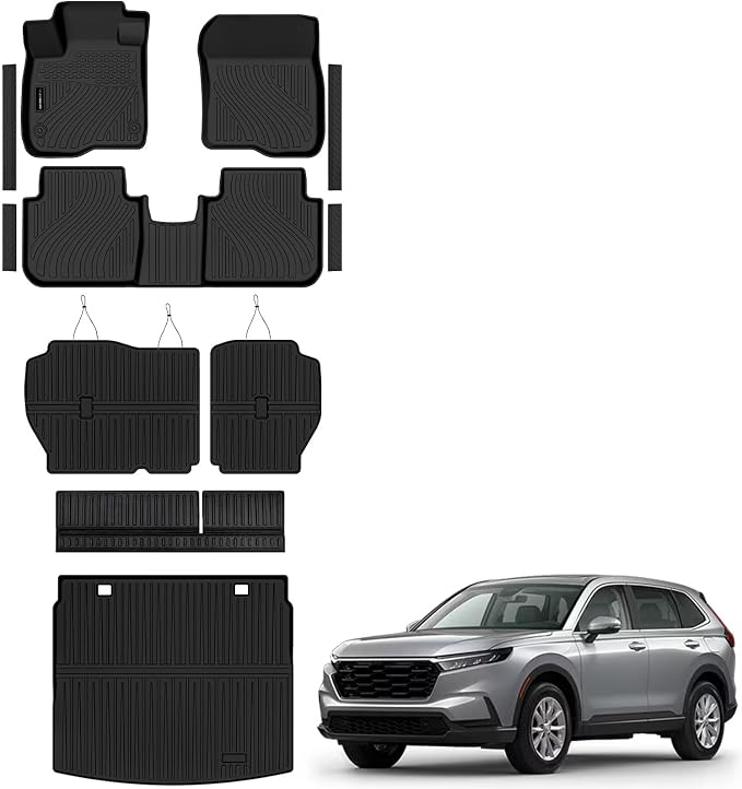 Auxko All Weather Floor Mats for 2026-2023 Honda CRV(Include Hybrid) Upper Cargo Mat with Backrest Mat & Door Sill Protecters TPE Liners Accessories Guard Odorless Anti-Slip Black