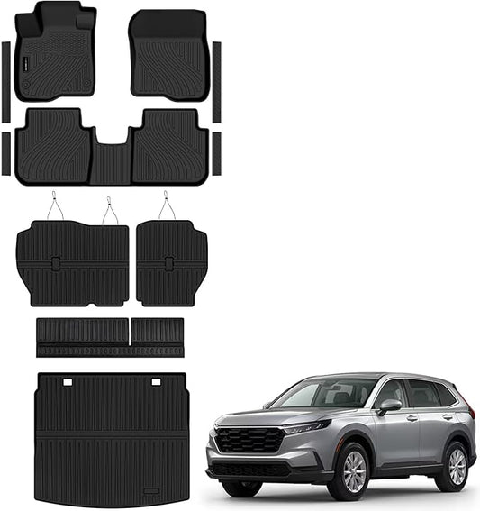 Auxko All Weather Floor Mats for 2026-2023 Honda CRV(Include Hybrid) Upper Cargo Mat with Backrest Mat & Door Sill Protecters TPE Liners Accessories Guard Odorless Anti-Slip Black