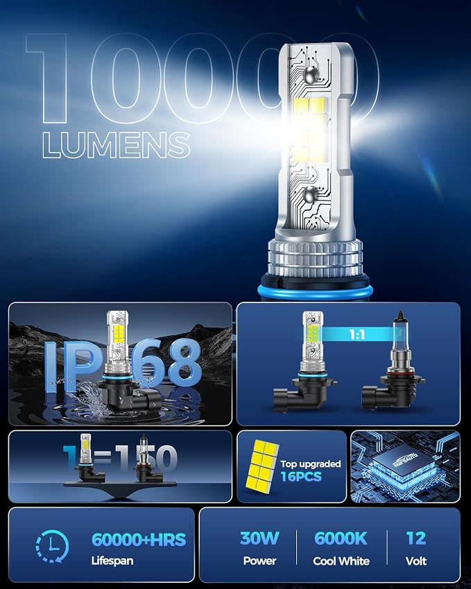 Marsauto H10/9140/9145 LED Fog Light Bulbs,100% Successful Installation,10000LM 600% Brightness 6000K LED Bulbs, 9040 9045 Fog Lights For Cars,Trucks, Non-polarity, Side Marker & Parking Light Combos