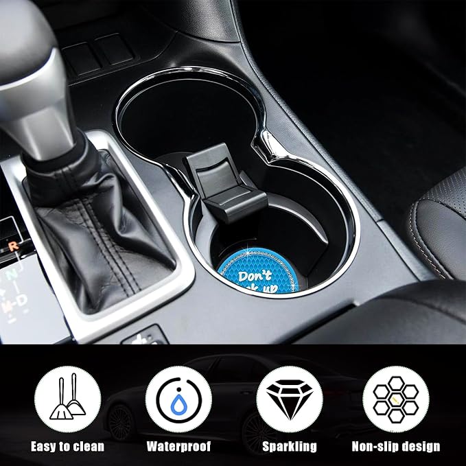 Ziciner 4 Pack Bling Car Cup Holder Coaster, 2.75 Inch Anti-Slip Auto Insert Cup Coaster, Crystal Car Drink Cup Mat Perfect for Women Girls, Universal Interior Decor Accessories (Light Blue)