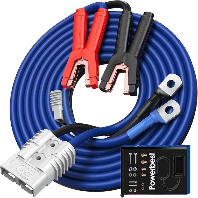 Heavy Duty Jumper Cables - 2/0 Gauge 30 Feet 1600Amp Automotive Booster Jumper Cables with 350A Battery Quick Connect and Permanent Installation kit for Car, SUV and Trucks Battery - (SB350 Gray)