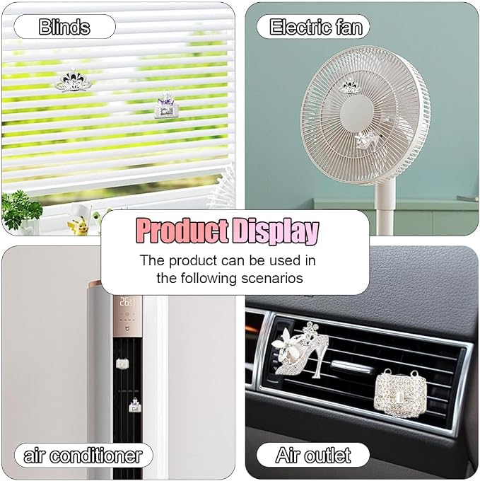 4PCS Bling Car Air Vent Clip, Crystal Rhinestone Heels Bag Crown Perfume Bottle Dashboard Air Vent Trim Clips, Car Interior Outlet Diffuser Decoration Accessory for Women (Silver)
