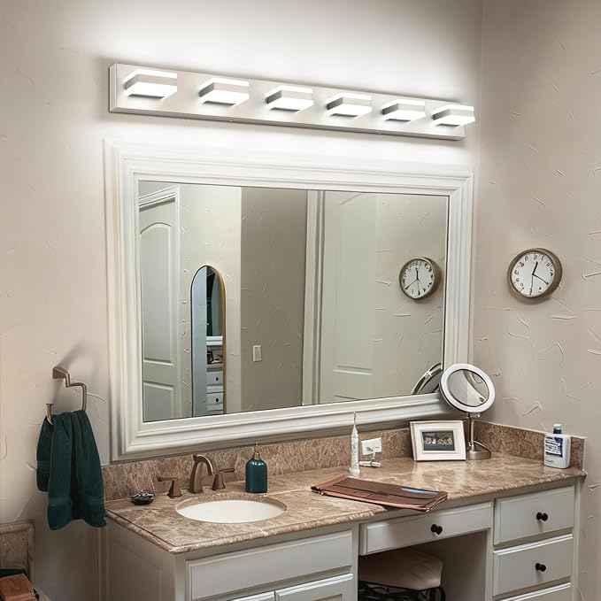 SOLFART Bathroom Vanity Lights, Brushed Nickel Light Fixtures for Bathroom Above Mirror, 6 Light Led Vanity Lighting,5 Color Temperature Adjustable,Bath Lighting Fixture Nickel ETL Listed