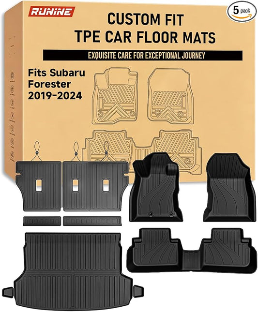 Floor Mats for Subaru Forester 2019-2024 Carbon Fiber Accessories,TPE All Weather Protection Floor Mats,Custom Fit Car Floor Liners Set