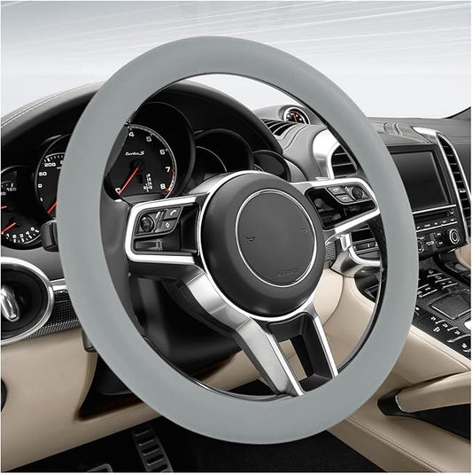 DXNQ Car Steering Wheel Cover, 13 to 14.17 inches Anti-Slip Silicone Steering Wheel Protector, Soft Flexible Shock-Absorbent Steering Wheel Protective Cover for Most Car Models (Gray)