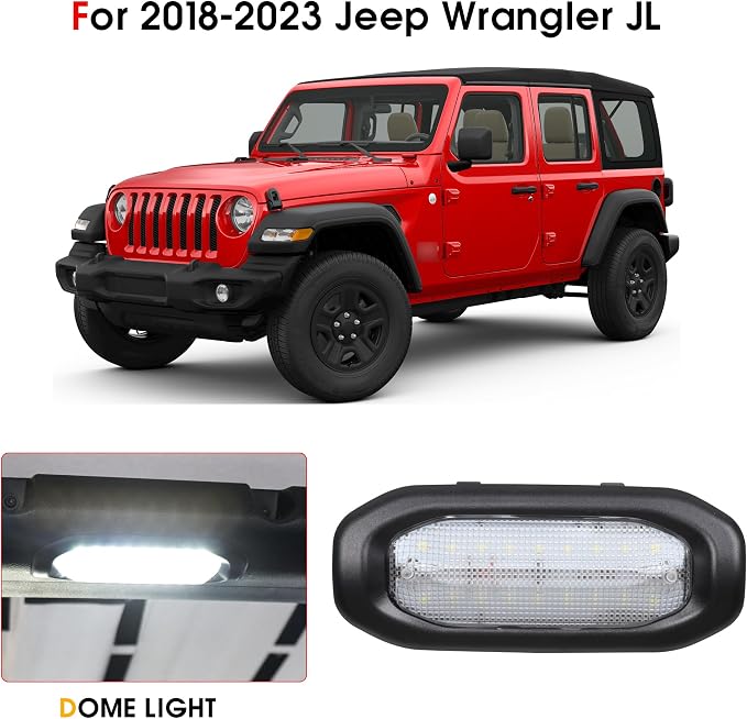 LED Dome Lights for Jeep Wrangler JL/Gladiator JT 2018-2023 | 6500K White Rear Interior Lights with Push Button | Replacement Cabin Reading Light Kit for 2/4 Door Models