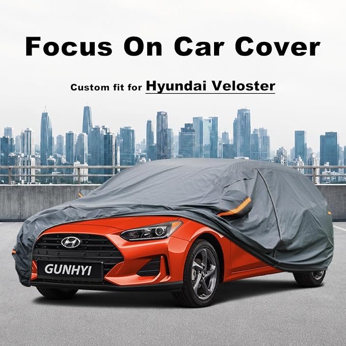 GUNHYI Premium Car Cover Custom Fit Hyundai Veloster, 16 Layers Heavy Duty Car Cover Waterproof All Weather with Zipper Door for Sun Rain Snow Dust Uv Protection