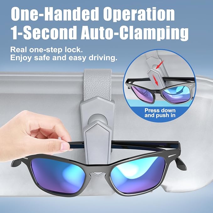Veharvim Sunglass Holder for Car (One-Handed-Operation, Gentle & Secure Hold, Silicone Padded, Universal Fit, Metal Clip) Visor Sunglass Holder Clip,Visor Sunglass Car (Grey, 4 Pack)