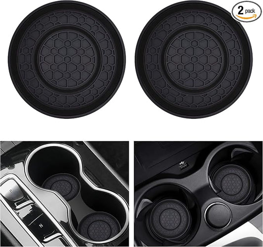 2 PCS Car Cup Holder Coaster,Car Coasters Cup Mats,2.75 Inch Universal Car Cup Coasters,Non-Slip Anti Dust Mats Cup Holder Insert Coaster, Suitable for Most Car Interior (Black)