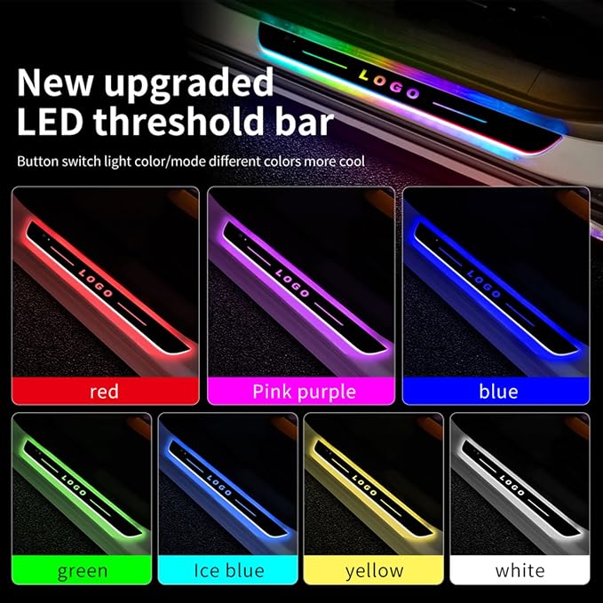 2 Pcs LED Door Sills for Car Magnetic, Personalized LED Car Door Sills, Waterproof Cars Pedal Lights, Auto-Sensing Welcome Lights, Custom Logo or Text, Fit for All Cars and Trucks