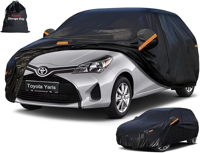 Kayme 7 Layers Hatchback Car Cover Custom Fit for Toyota Yaris (2005-2026), Waterproof All Weather for Automobiles,Rain Sun UV Protection.Black