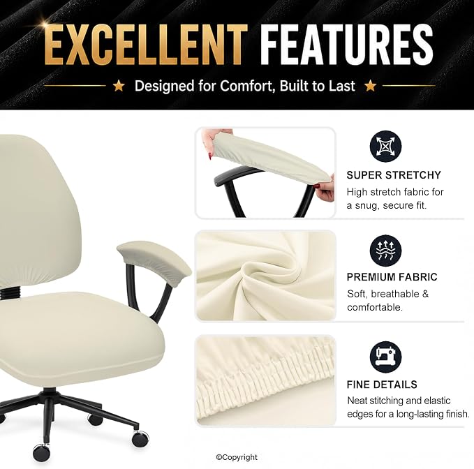DIVA EN CAMINO DEC Split Office Chair Seat Covers - Universal Stretch Computer Chair Slipcover - Washable Rotating Backrest Coverings & Cushion Protectors & Armrest Covers for Dogs, Cats, Pets