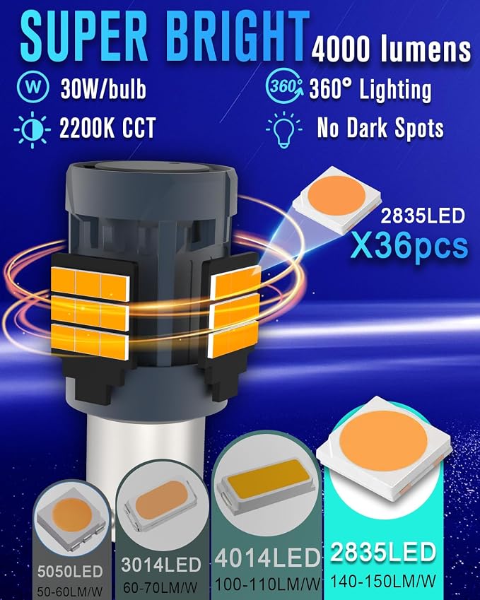 7506 LED Bulb Amber With Built in Load Resistor 1156 Turn Signal Lights Anti Hyper Flash CANBUS Error Free,1141 BA15S 1003 P21W 1156A LED Bulb,2pcs