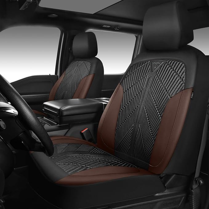 CAR PASS Waterproof Black Brown Car Seat Covers Front Seat Covers Neoprene Wetsuit,All-Weather Non-Slip Durable,Universal Fit for SUV Sedans Trucks Automotive,Airbag Compatible,3D Emboss Black Brown