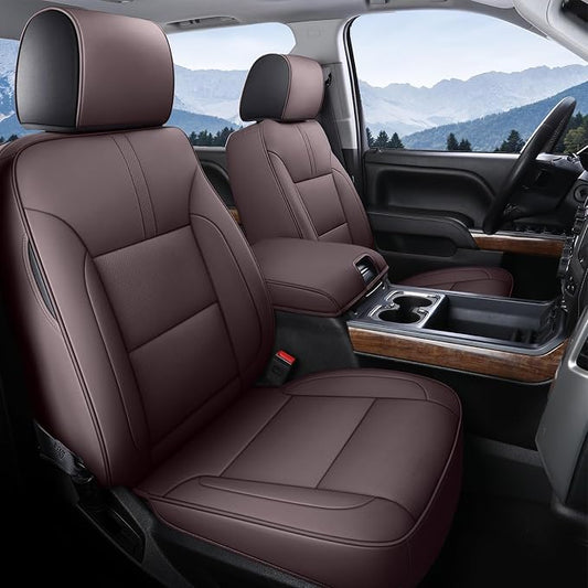 Coverado Silverado Seat Covers Full Set, Faux Leather Car Seat Covers Fit for Chevy Silverado GMC Sierra 2007-2013 & 2019-2026 1500, 2020-2026 2500HD 3500HD Crew Double Extended Cab(Brown)