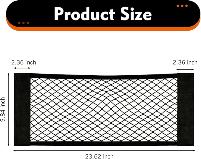 Mesh Cargo Net for Car Trunk Storage, 9.8×23.6" Stretchable Car Trunk Net, Vehicle Mesh Pouch Bag Storage, Universal Wall Sticker Organizer Nets for Auto, SUV, Truck, RV