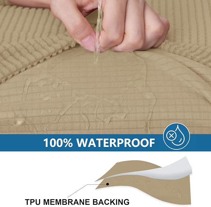 hyha Waterproof Couch Cushion Covers for Pets, Non Slip Sofa Cover for Dogs Washable, Soft Thick Stretch Jacquard Fabric, Sofa Slipcovers with Elastic Bottom (1 Piece for Backrest M, Sand)