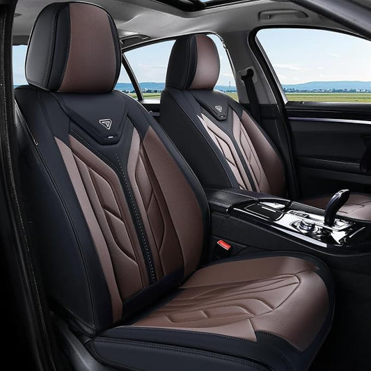 Coverado Seat Covers, Car Seat Covers Front Seats, Leather Seat Covers for Cars, Automotive Seat Covers Car Seat Protector Car Seat Cushion Universal Fit for Most Sedan SUV Pick-up Truck(Black&Coffee)