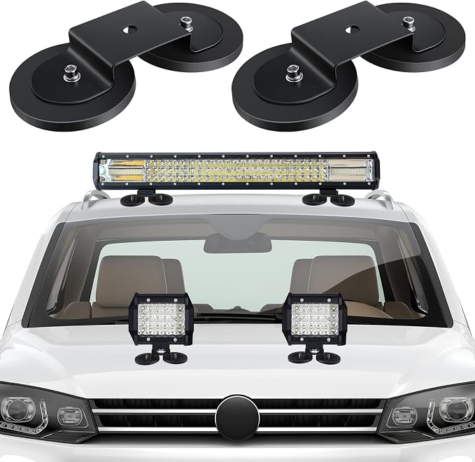 Shimeyao 4 Pcs Magnetic Light Bar Mounts Universal Magnet Mount Holder with Rubber Pad for Off Road SUV Truck Lamp Roof Bar Fog Light